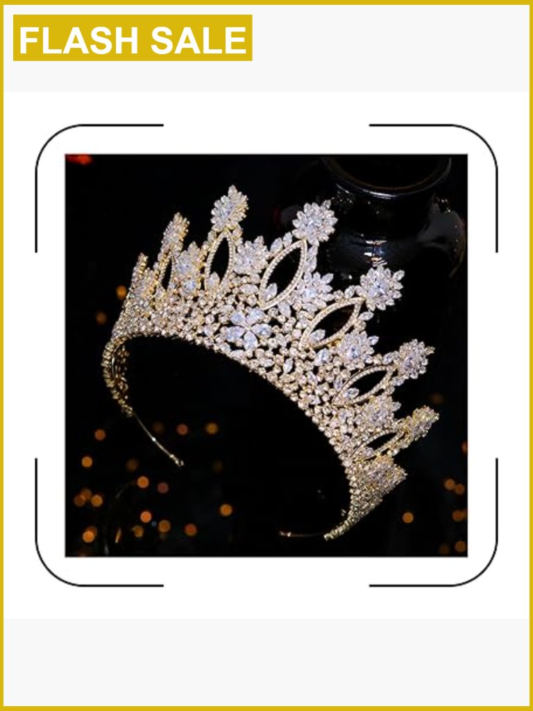 Luxury Tall Cubic Zirconia Tiara Crown Pageant Wedding Hair Piece For Brides